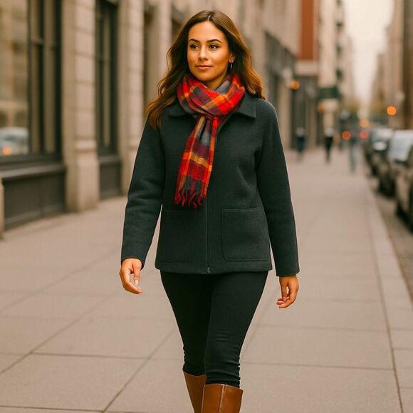 NWT $178 Esprit Basix Wool Blend Jacket M Dark Gray Vintage Y2K Zip Front Coat - Picture 1 of 8